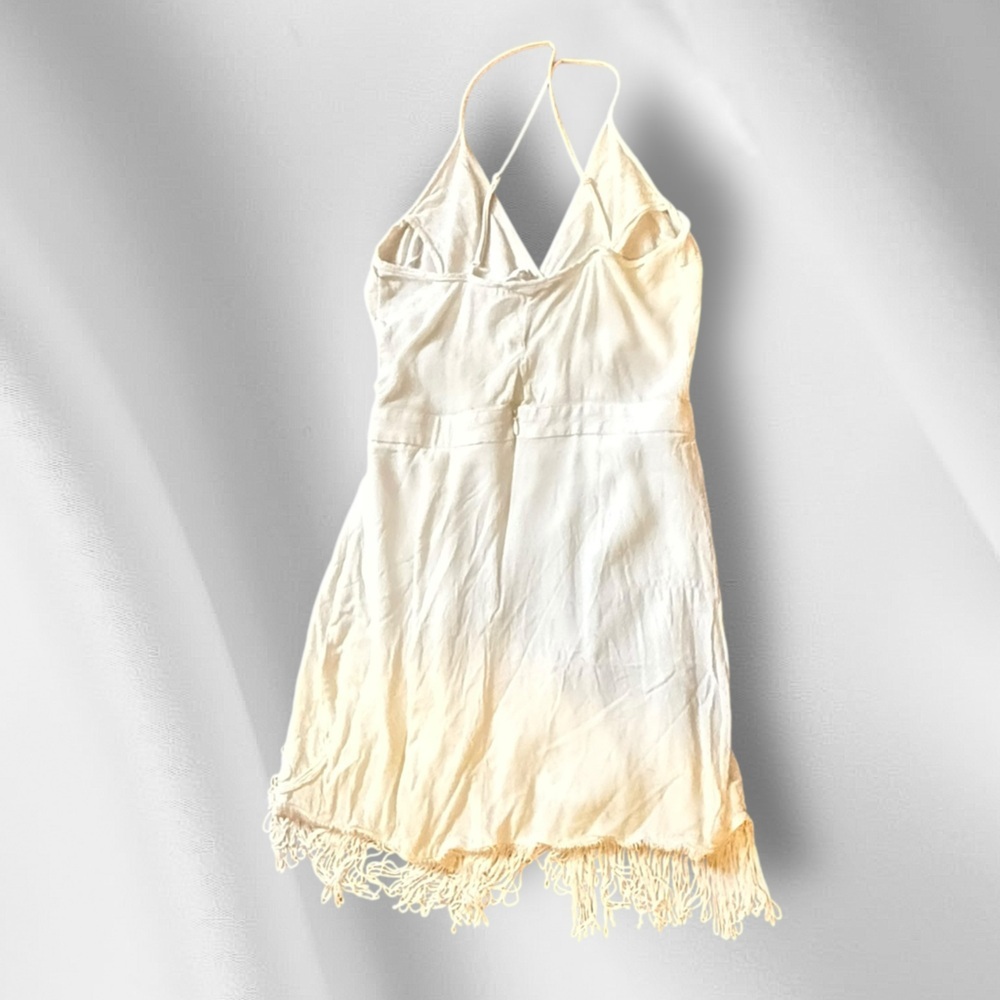Lovers & Friends Elegant Wrap Cream Mini Dress with Fringe - Picture 4 of 6